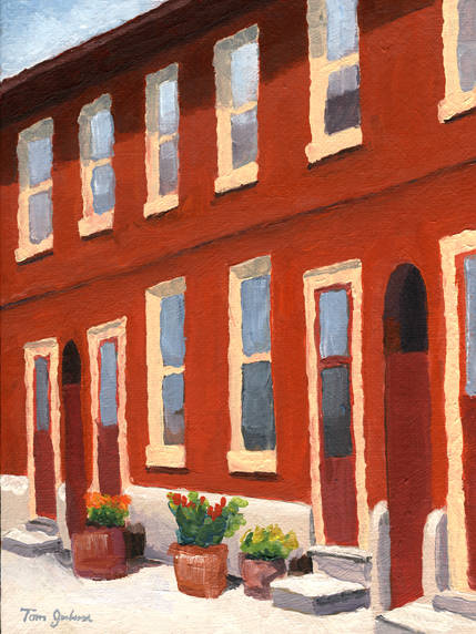 Old Red Row Houses, Tom Jackson, oil on panel